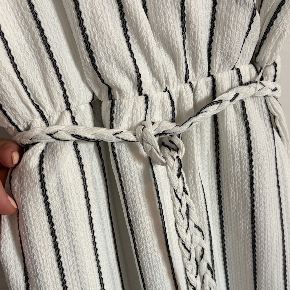 Adrienne Vittadini Striped Wrap Summer Dress White Black Belted Size L - Picture 5 of 7